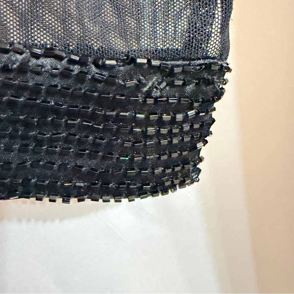 Black Tie Oleg Cassini VTG Beaded Cocktail Sheath Mini Dress Black 6 Sheer Mesh - Picture 11 of 11